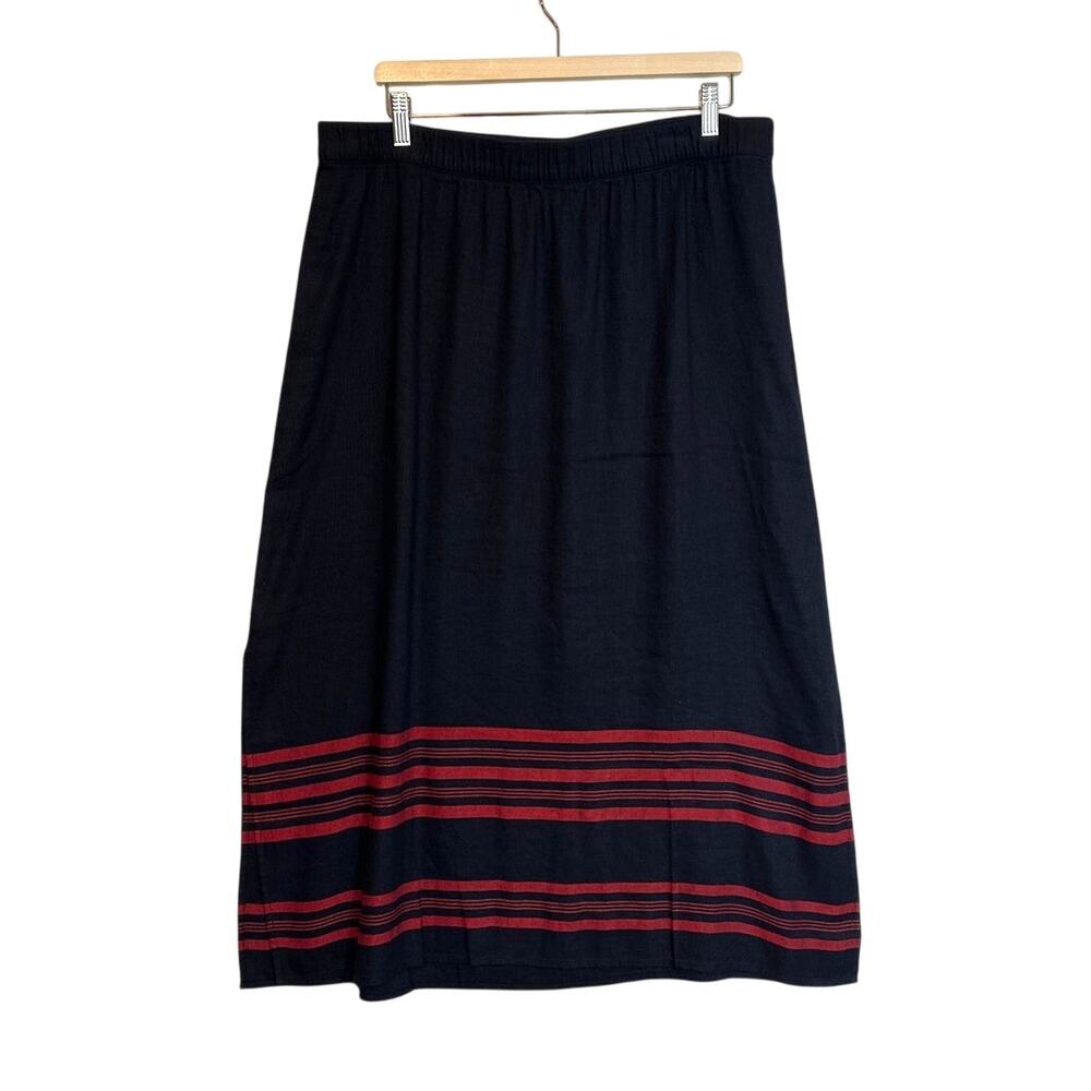 J. Jill Navy Blue Linen Blend Maxi Skirt Stripe Sz 1X Pull On Boho Side Slits